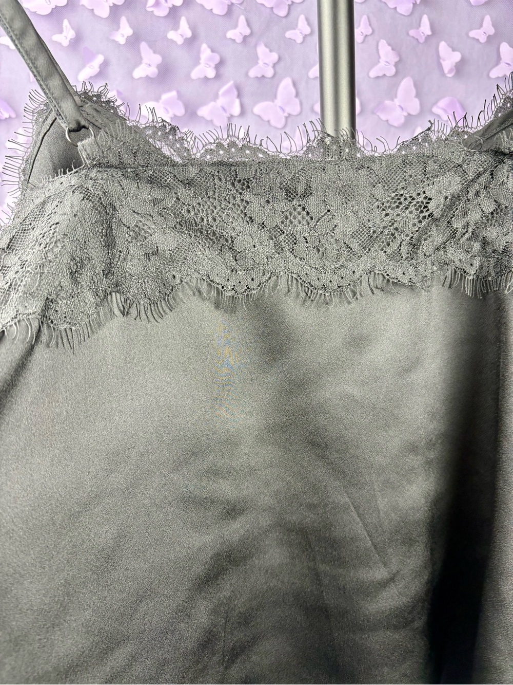 Women’s Lace-Trim Satin Cami - Black - Picture 4 of 4